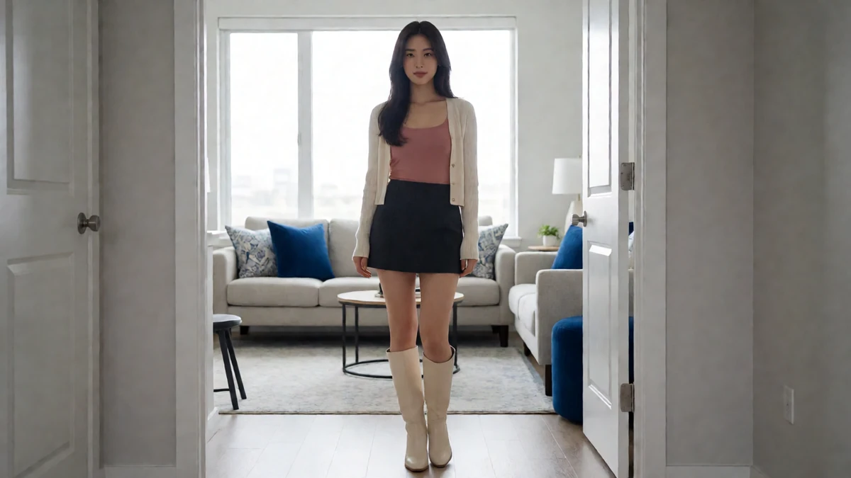 久久草邻家女友的午夜短片栏目中的年轻女团风模特与对应人物场景